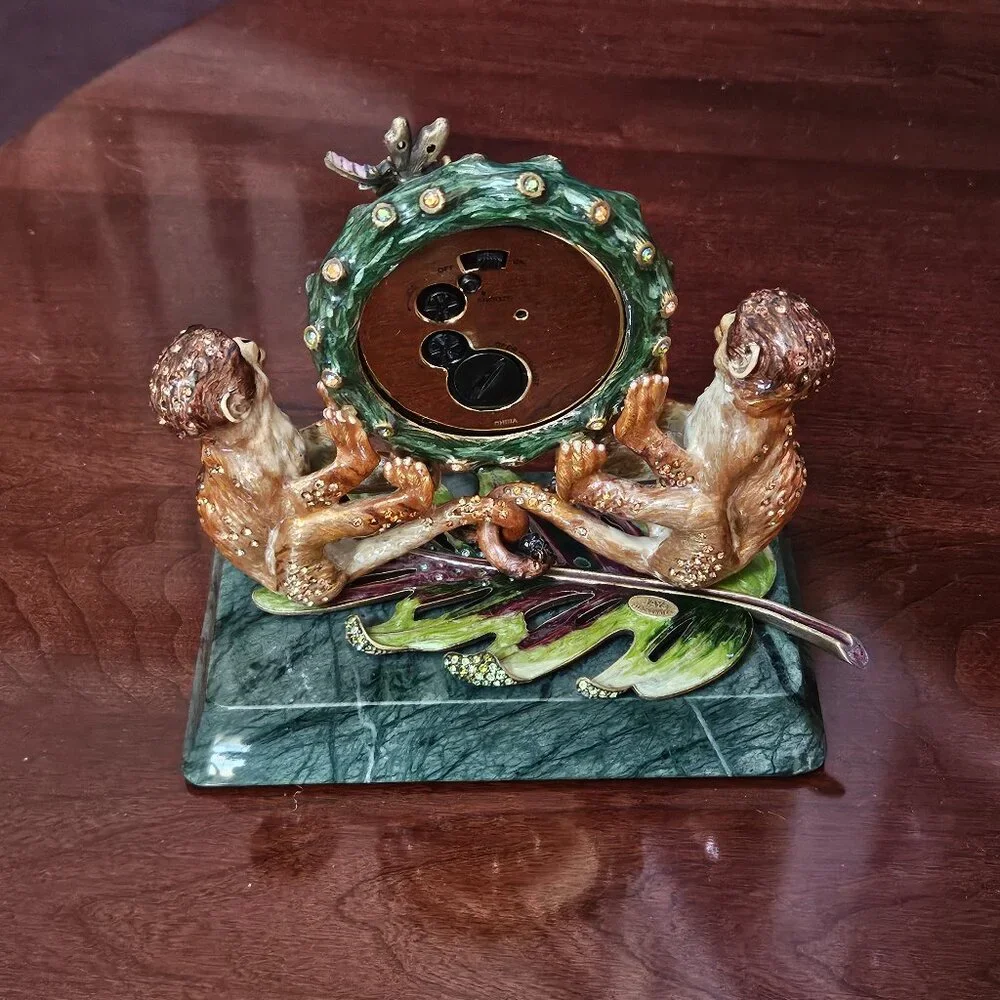 JAY STRONGWATER MONKEY DRA JUNGLE SAFARI CRYSTAL ENAMEL OFFICE DESK MANTEL CLOCK